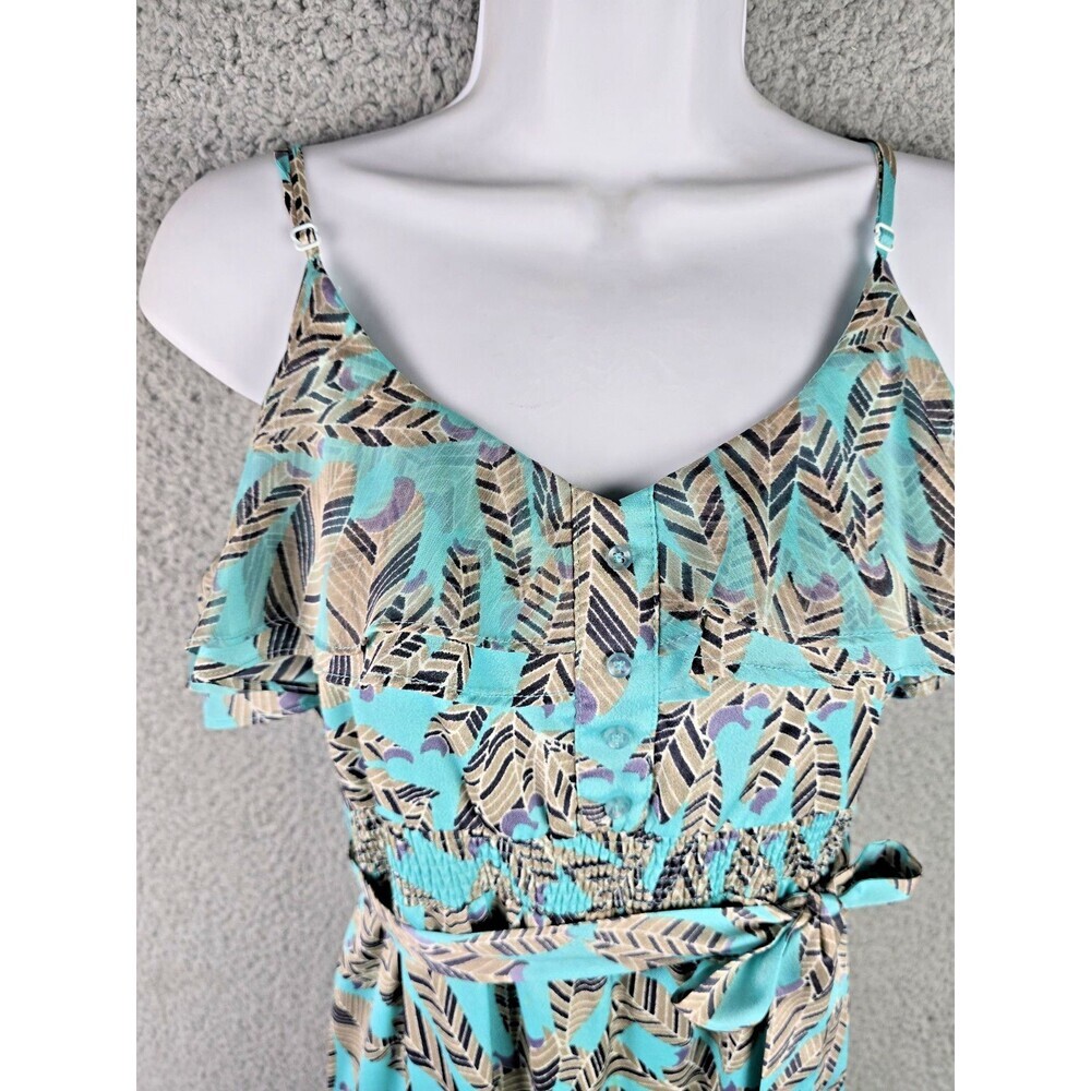 MM Couture Maxi Dress Large Jade Green Feather Ruffle Smocked Waist Boho Trendy - Picture 8 of 13